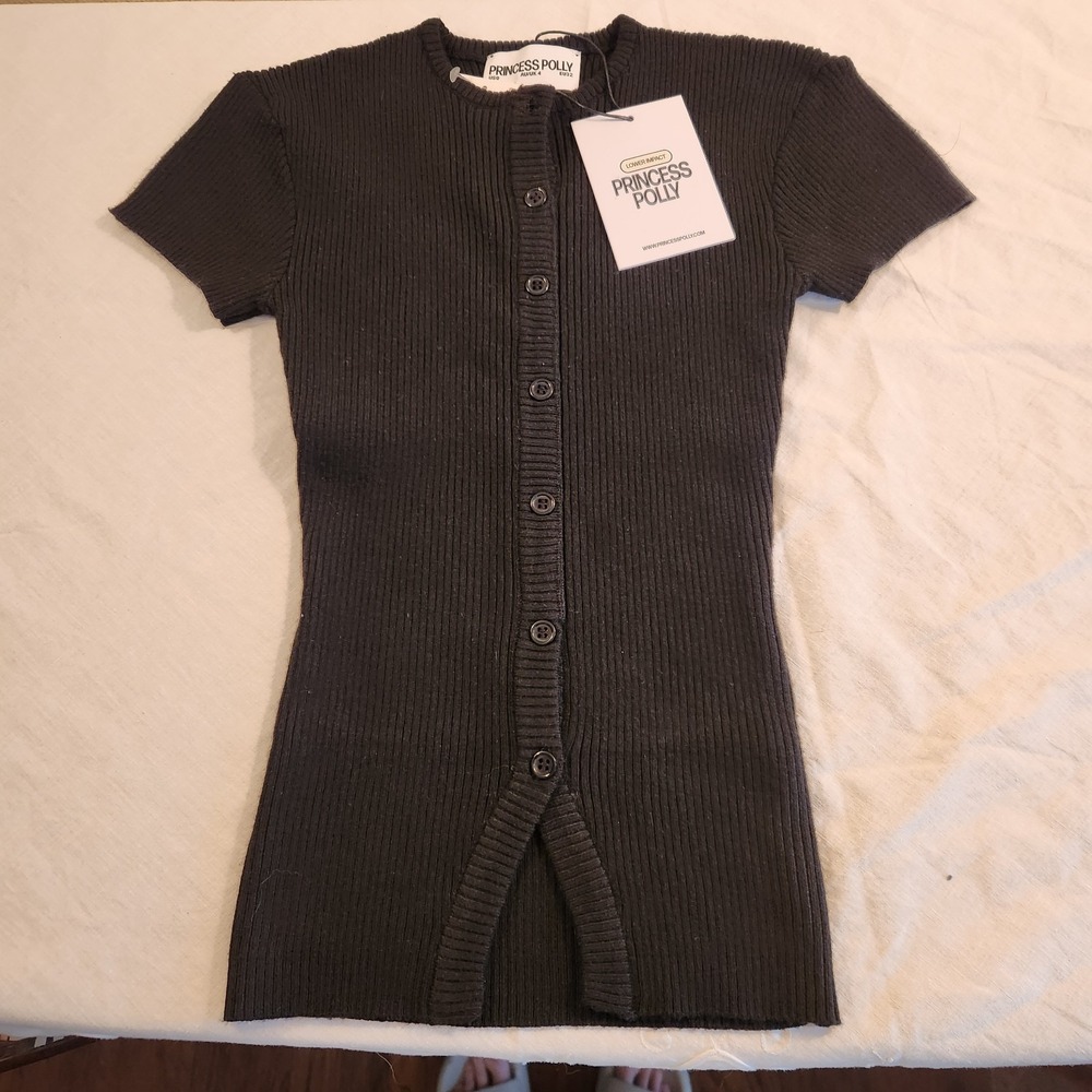 Princess Polly Suzu Knit Top Black Short Sleeve Women's Size 0 NWT